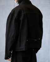 denim trucker jacket slanted shoulder