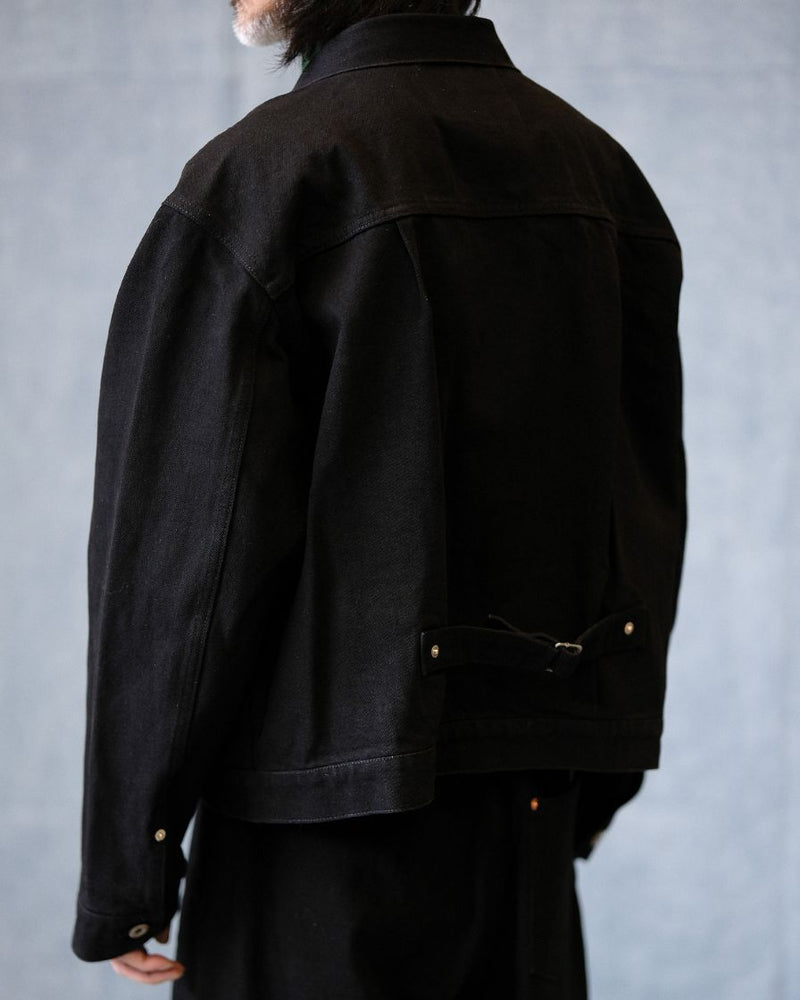 denim trucker jacket slanted shoulder