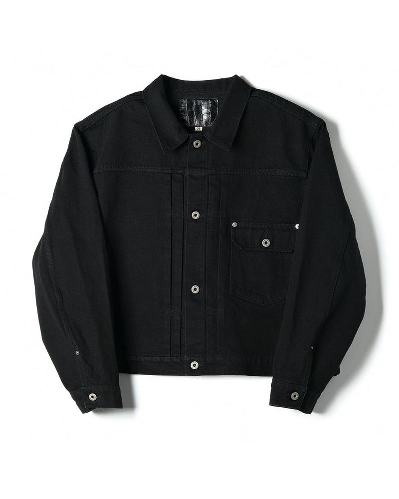 denim trucker jacket slanted shoulder