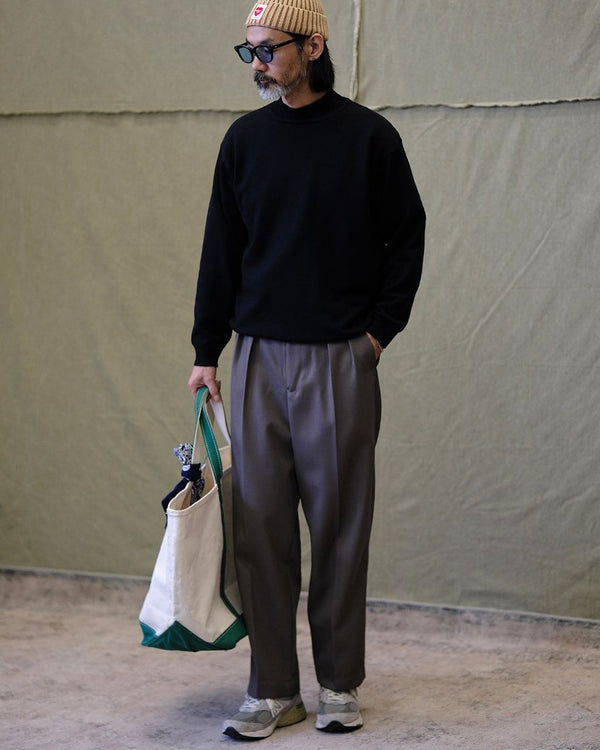 pantalon plissé en laine mélangée peignée