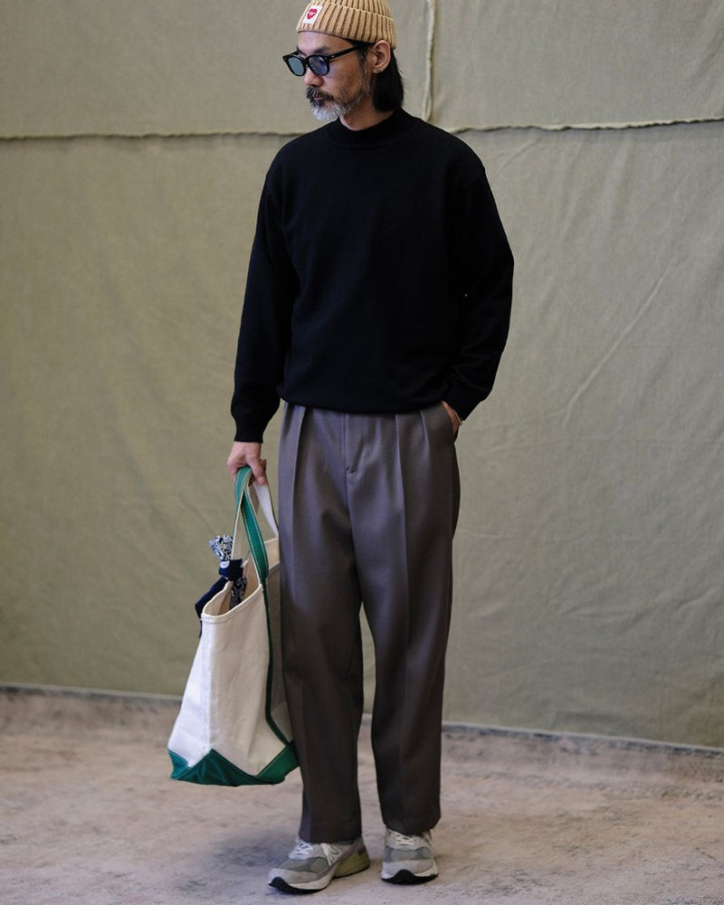 pantalon plissé en laine mélangée peignée