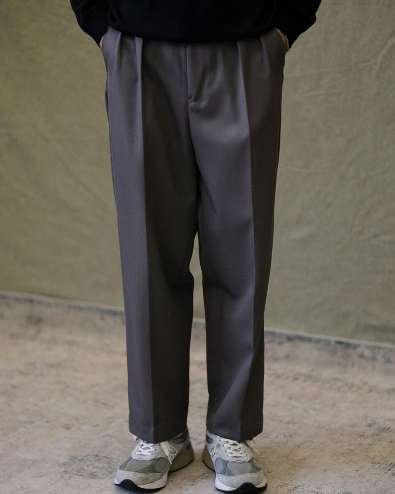 pantalon plissé en laine mélangée peignée