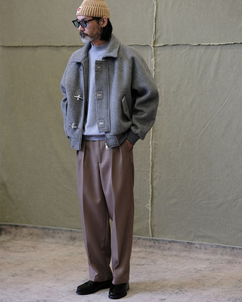 pantalon plissé en laine mélangée peignée