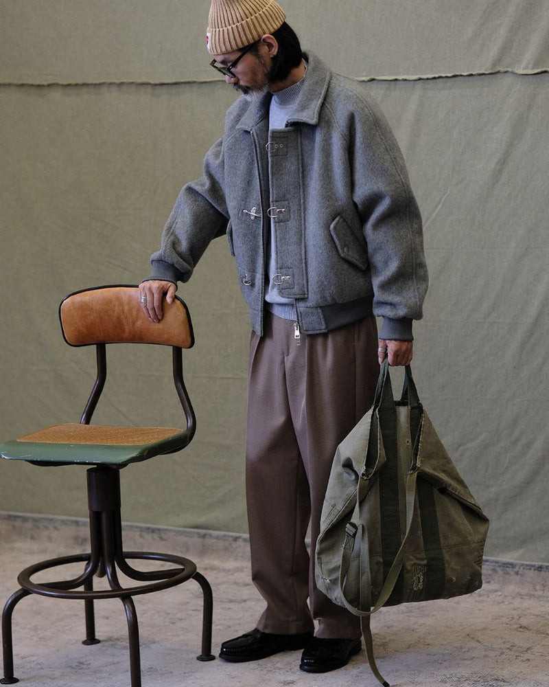 pantalon plissé en laine mélangée peignée