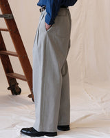 Washed Herringbone Pleated Trousers