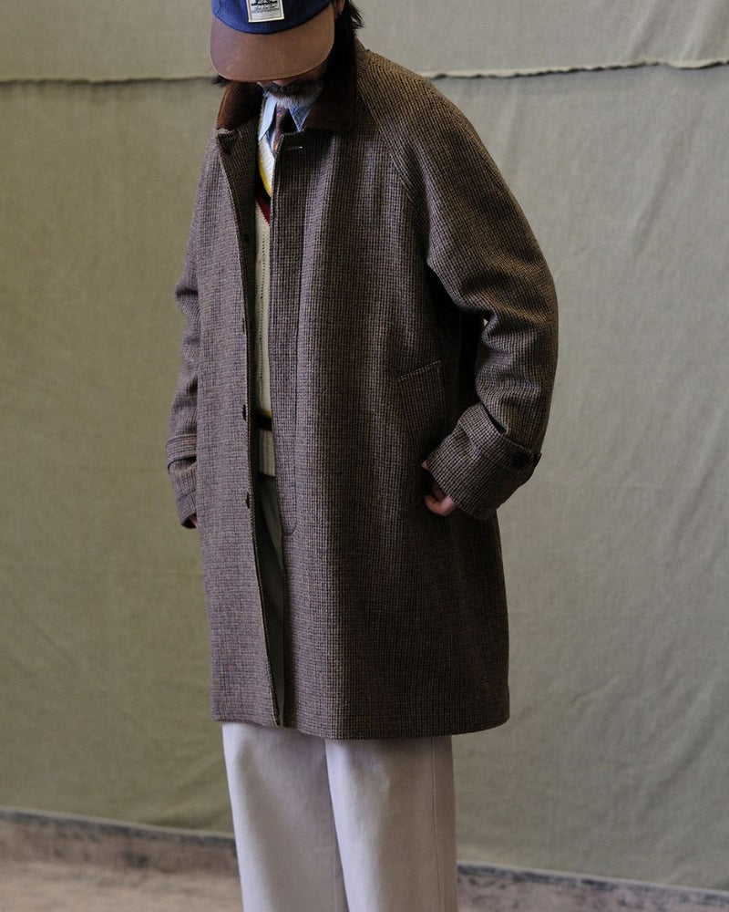 Wool Houndstooth Balmacaan Coat