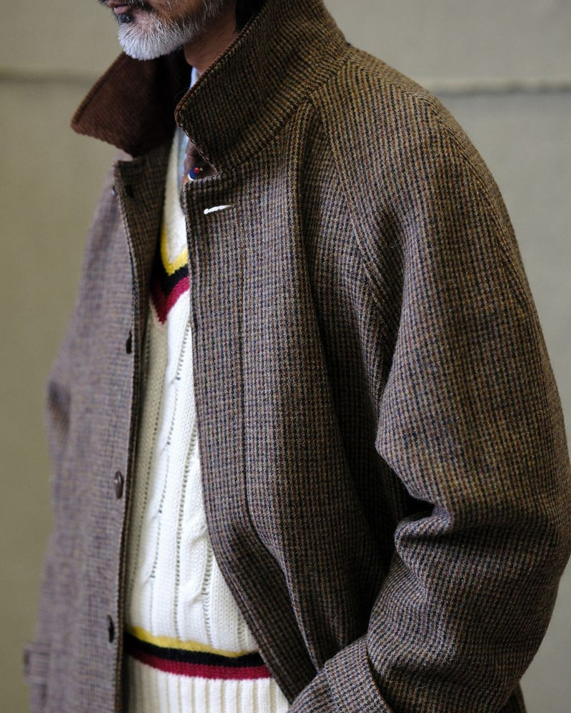 Wool Houndstooth Balmacaan Coat