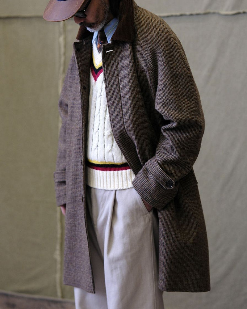 Wool Houndstooth Balmacaan Coat