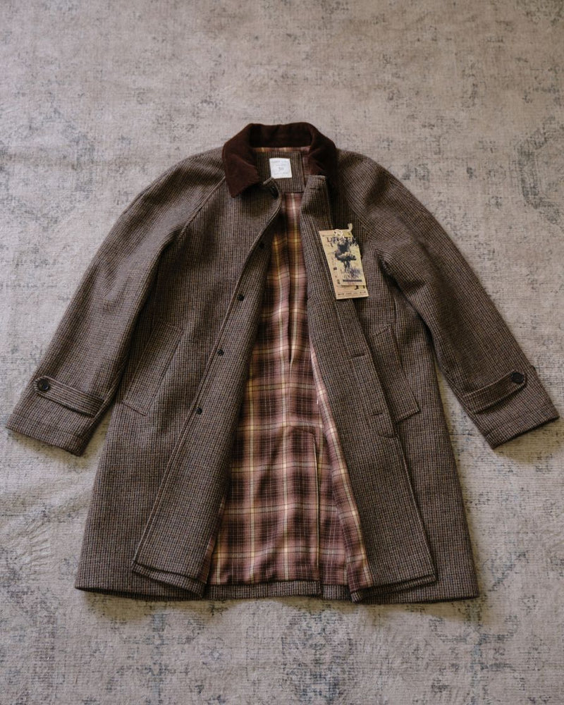 Wool Houndstooth Balmacaan Coat