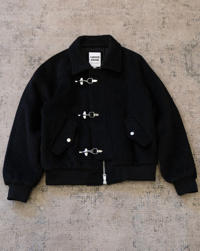 Wool bomber jacket fireman clasp