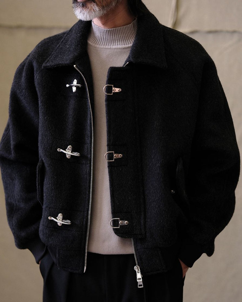 Wool bomber jacket fireman clasp