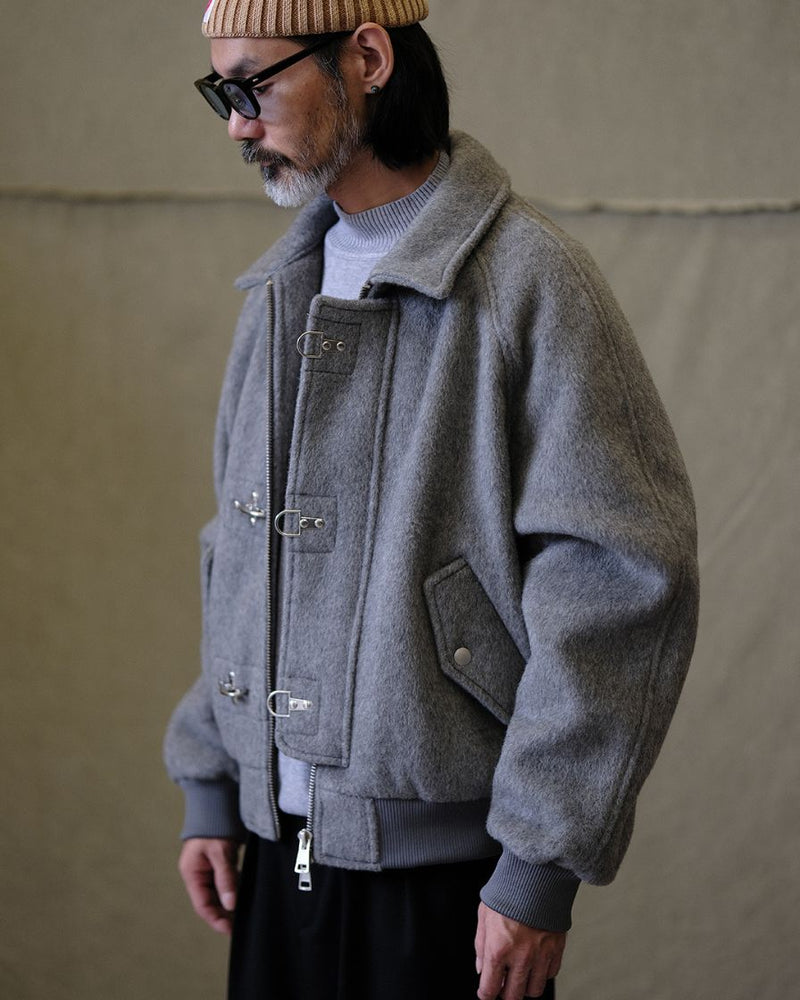 Wool bomber jacket fireman clasp
