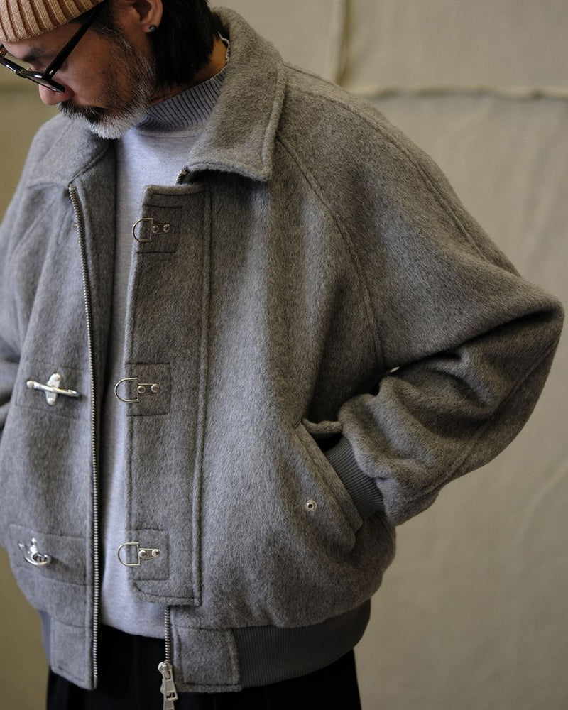 Wool bomber jacket fireman clasp