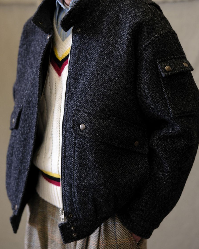 blouson aviateur en laine à chevrons