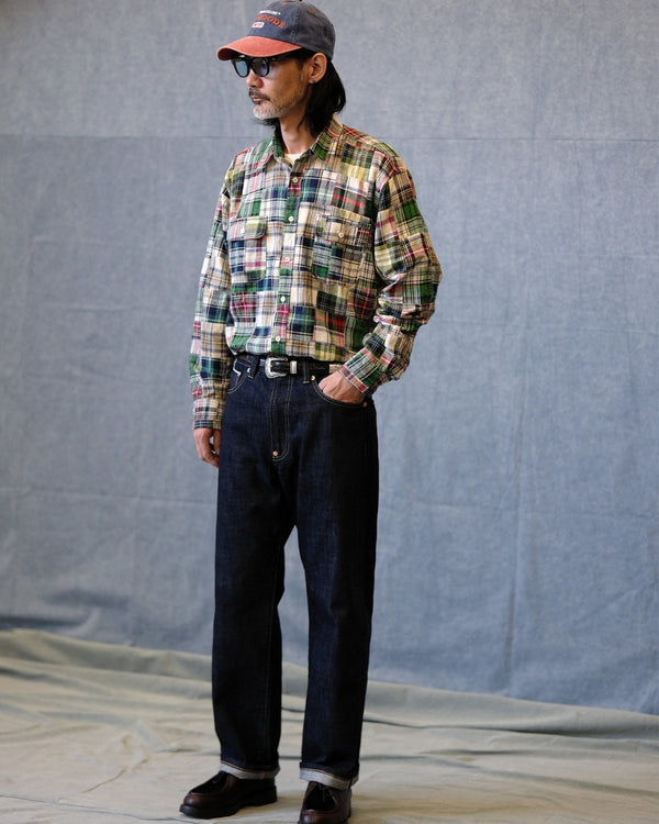 Chemise à carreaux patchwork preppy des années 60