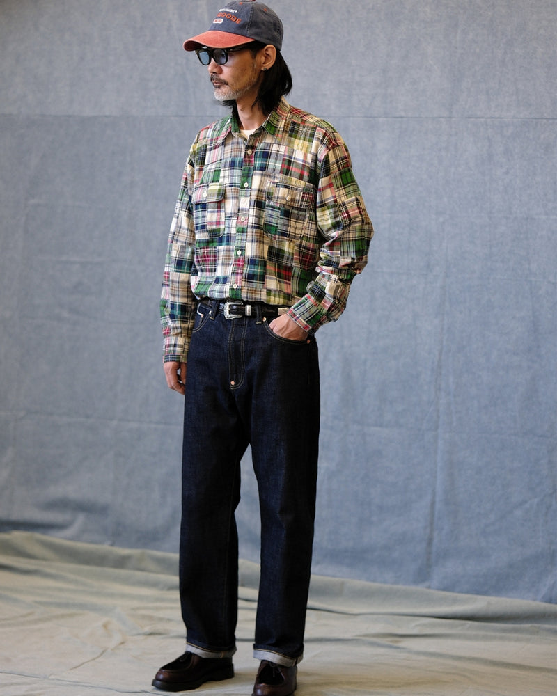 Chemise à carreaux patchwork preppy des années 60