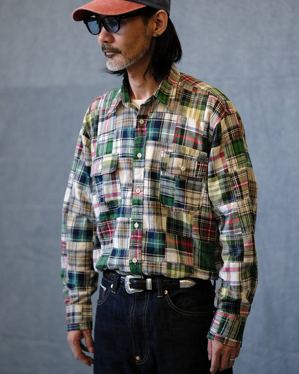 Chemise à carreaux patchwork preppy des années 60