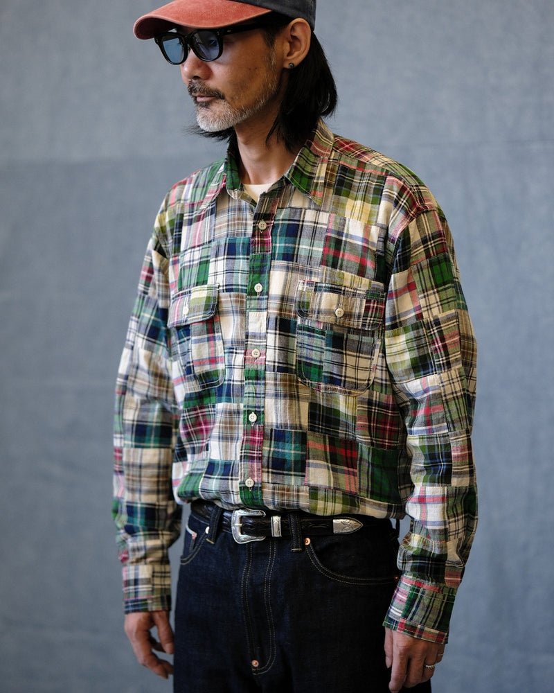 Chemise à carreaux patchwork preppy des années 60