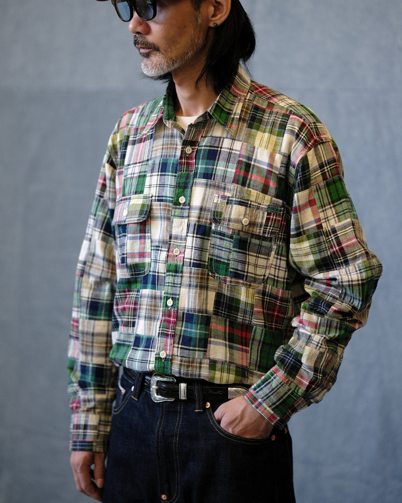 Chemise à carreaux patchwork preppy des années 60