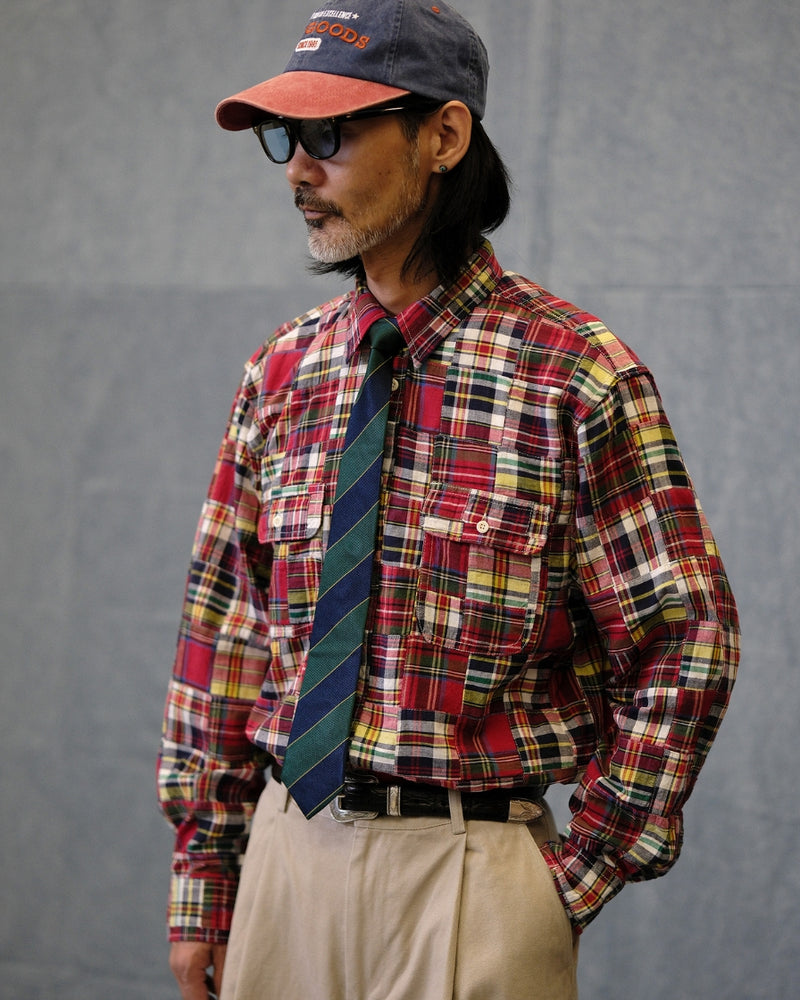 Chemise à carreaux patchwork preppy des années 60