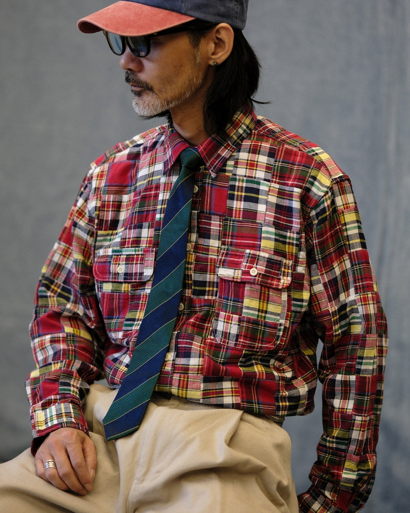 Chemise à carreaux patchwork preppy des années 60