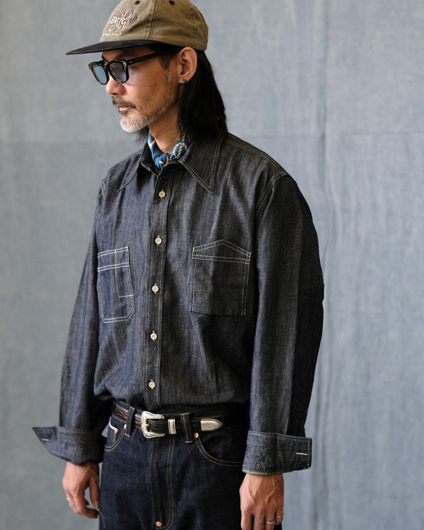 Chemise de travail en denim et coton flammé