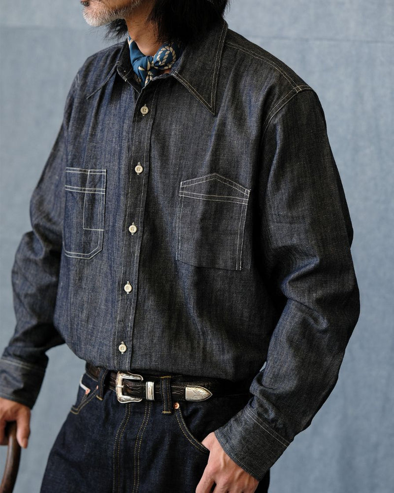 Chemise de travail en denim et coton flammé