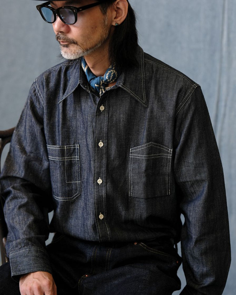 Chemise de travail en denim et coton flammé