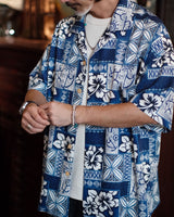 Spliced Indigo Pattern Hawaiin Shirt