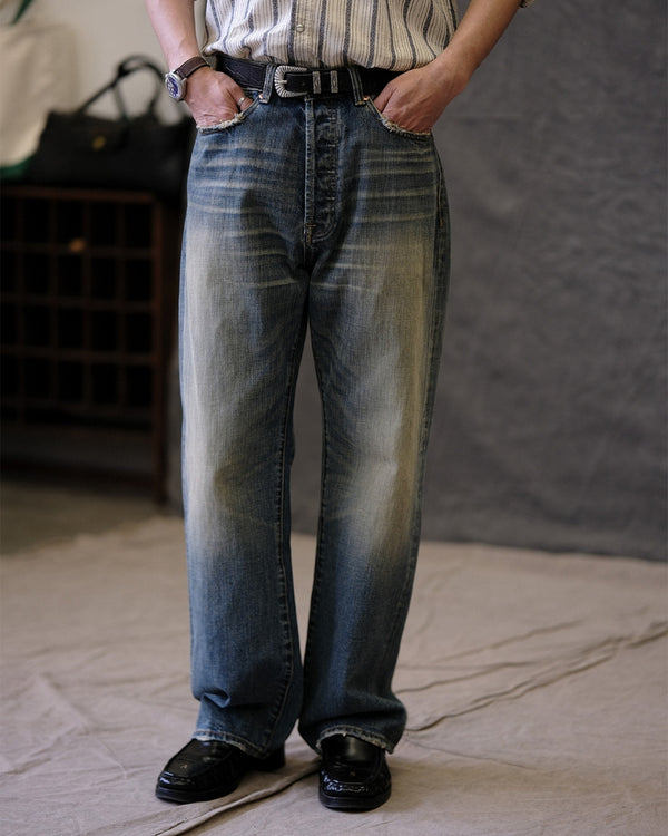 Stoned-washed Red-line Selvedge Straight-leg Jeans 15.5oz