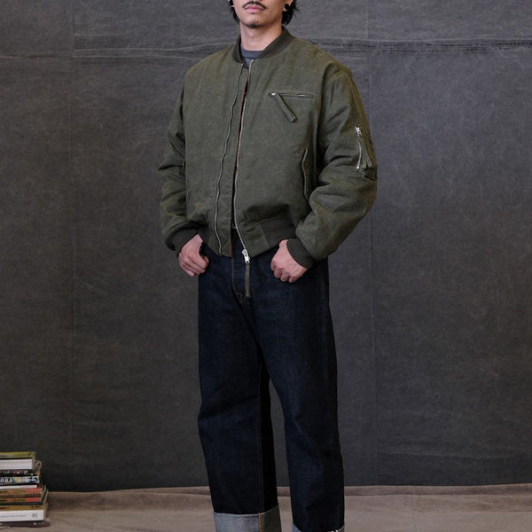 CANVAS / MA-1 JACKET （ Ivory ＆Black) L Men's MA-1 Bomber Jacket