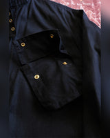 Belted Waxed Cotton Motorcycle Jacket – close-up of bellows chest pocket