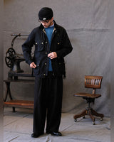 Belted Waxed Cotton Motorcycle Jacket – full outfit