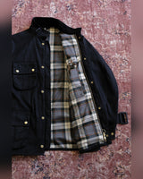 Belted Waxed Cotton Motorcycle Jacket – tartan lining