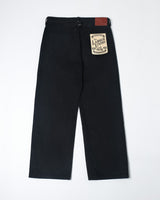Black Slub Selvedge Straight Jeans in black – back view, flat lay