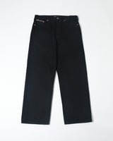 Black Slub Selvedge Straight Jeans in black – front view, flat lay