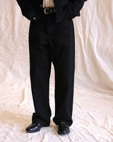 Black Slub Selvedge Straight Jeans in black – front on model