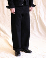 Black Slub Selvedge Straight Jeans in black – front on model