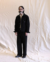 Black Slub Selvedge Straight Jeans in black – full outfit on model