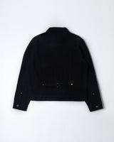 Black Selvedge Type II Denim Jacket in black – back view, flat lay