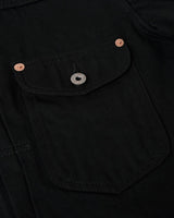 Black Selvedge Type II Denim Jacket in black – close-up of flap pocket