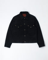 Black Selvedge Type II Denim Jacket in black – front view, flat lay