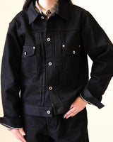 Black Selvedge Type II Denim Jacket in black – side on model