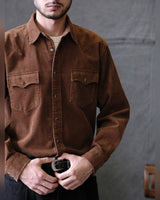 Corduroy Western Shirt in rust – worn by model