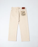 Ecru Slub Selvedge Straight Jeans in ecru – back view, flat lay