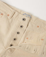 Ecru Slub Selvedge Straight Jeans in ecru – close-up of button fly