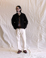 Ecru Slub Selvedge Straight Jeans in ecru – full outfit on model