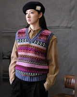 Fair Isle Wool Vest in blue – worn by model