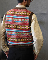 Fair Isle Wool Vest in brown – back view, worn by model