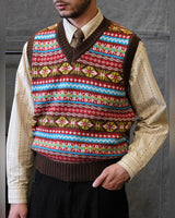 Fair Isle Wool Vest in brown – worn by model